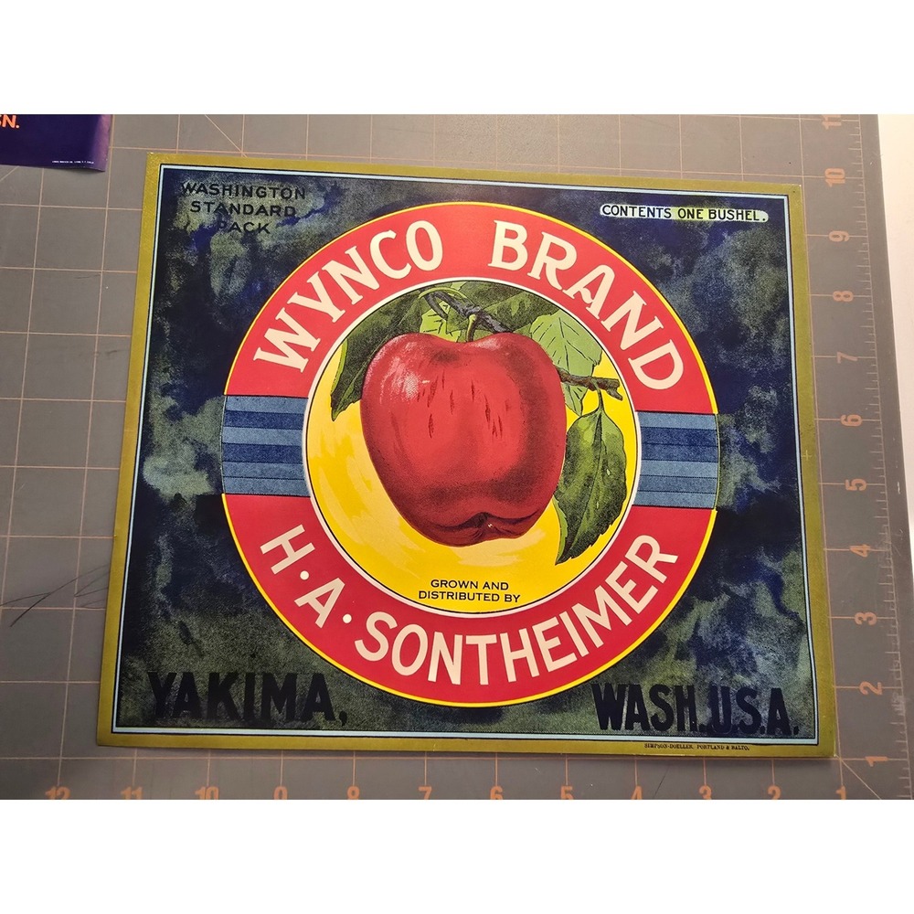 Vintage Wynco Brand Apple Crate Label H A Sontheimer Yakima Washington